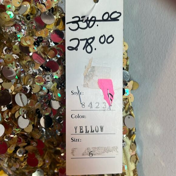 NWT Sherri Hill 6 Silk One Shoulder $330 Sequined Yellow Cocktail Mini Dress - Picture 5 of 6